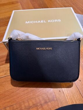 Michael Kors Black Leather Zip Purse with Gold Hardware